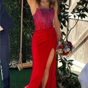 Glamorous Strapless Red Gown